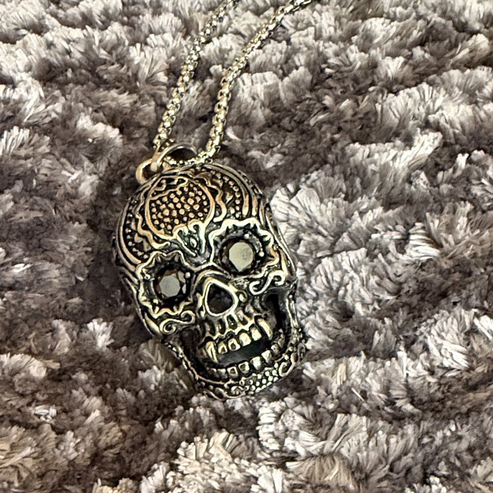 Silver Skull Pendant Necklace, NWOT, never worn